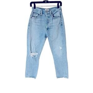Agolde Riley High Rise Straight Cropped Button-Fly Jeans Light Wash Sz 29